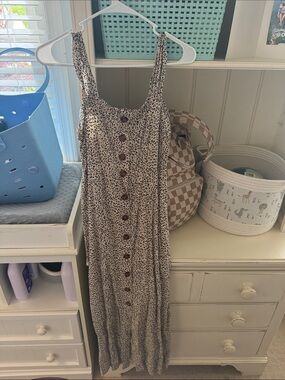 Button-Front cheetah print Maxi Dress in Cream and Black